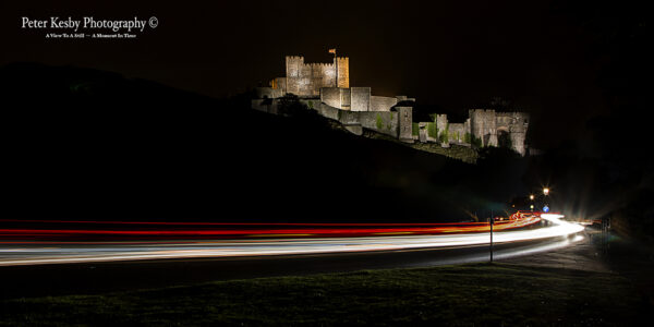 Dover Castle With Light Trails From Castle Hill