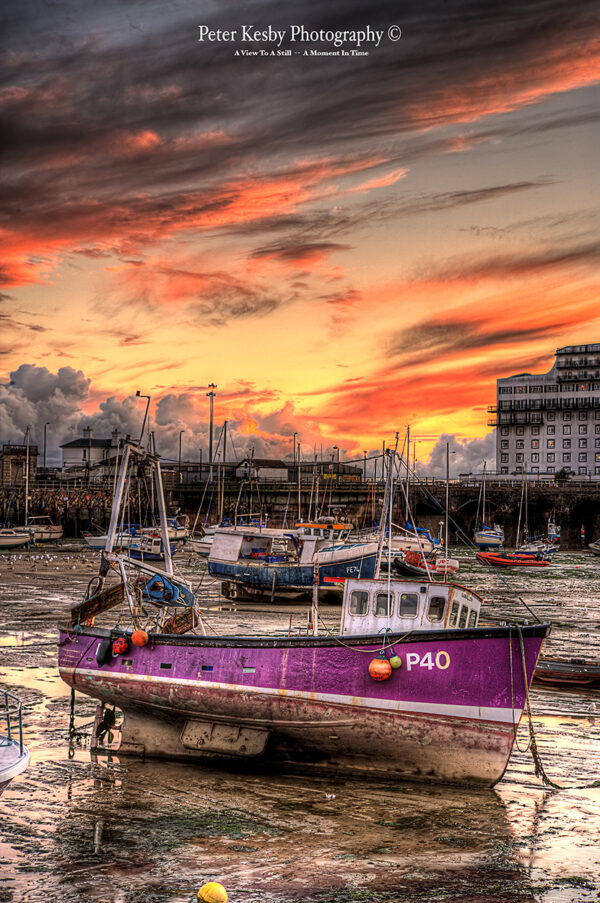 Purple Fishing Boat - Harbour - Sunset